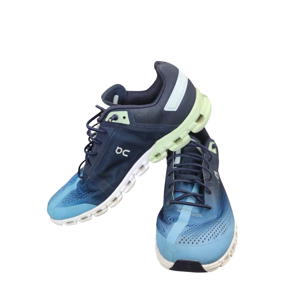 On Running Cloudflow  Mens 10 Navy Blue Lime Green Road Shoes Activewear Sporty
